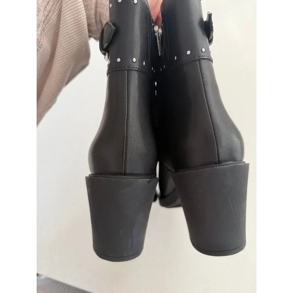 Paige Giselle Pointed Toe‎ Studded Leather Bootie in Black 9